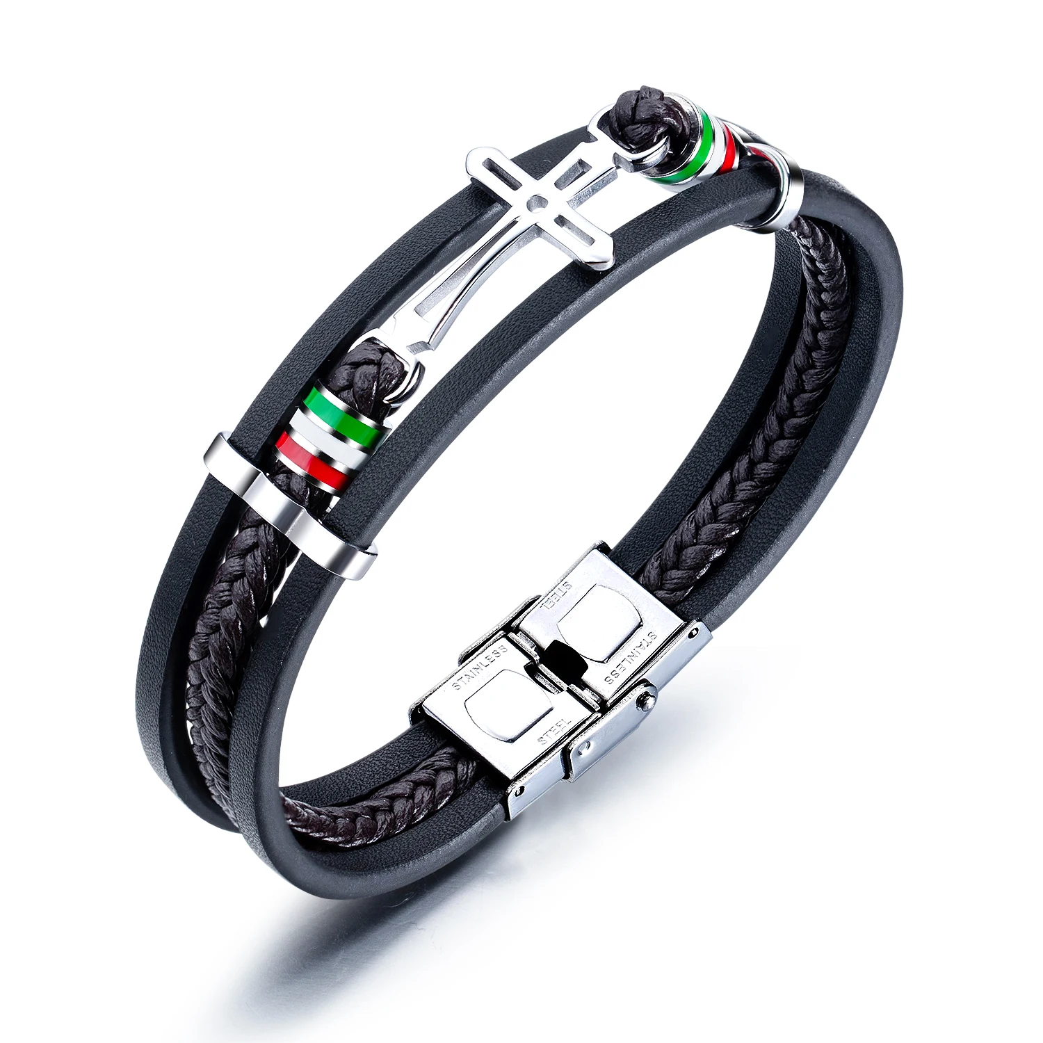 

Men’s Vintage Cross Leather Bracelet – Handmade Multi-Layer Hip Hop Wristband, Fashion Trendy Jewelry Accessory