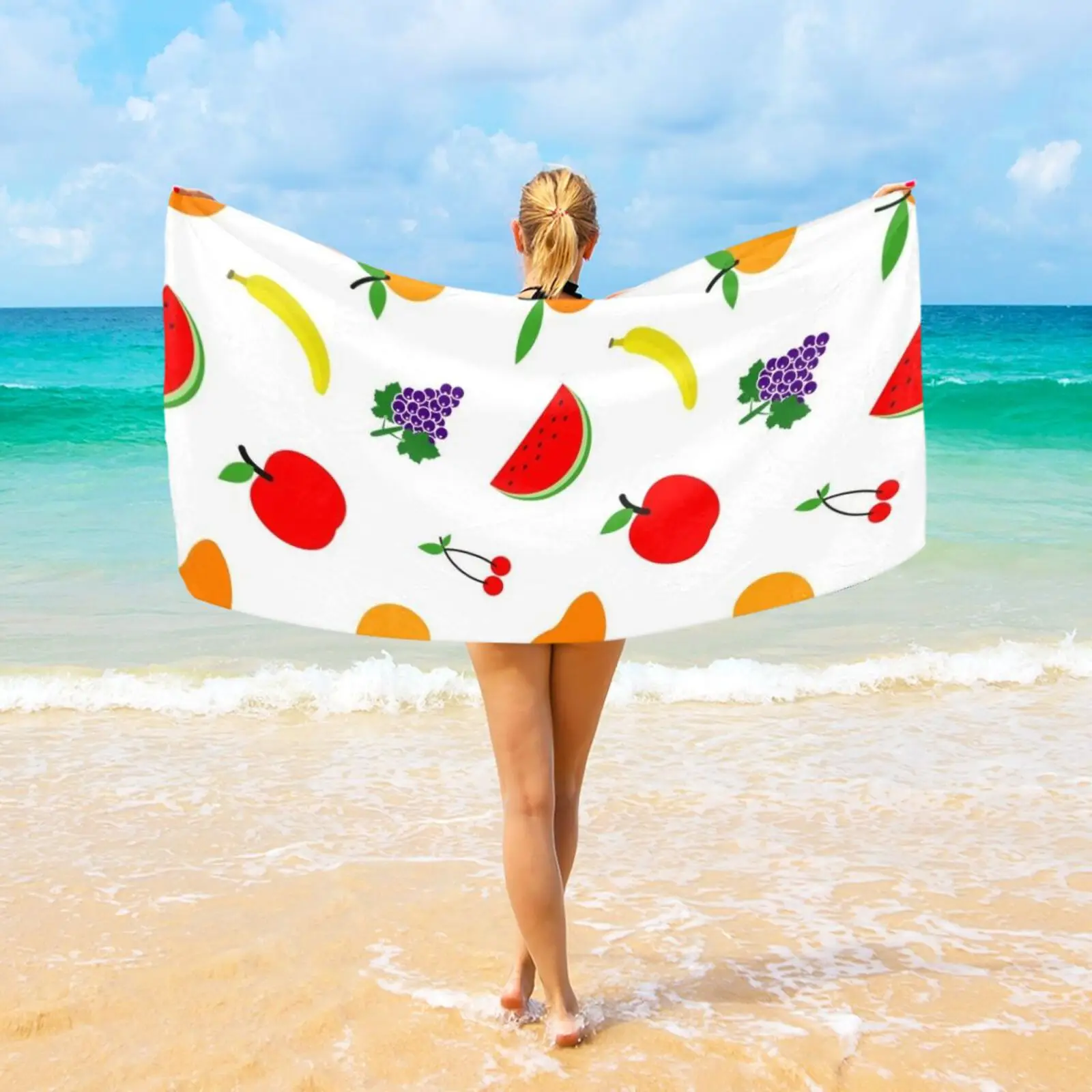 Toalla de playa con estampado de frutas absorbente, secado rápido, suave, fácil de llevar, transpirable, cómodo