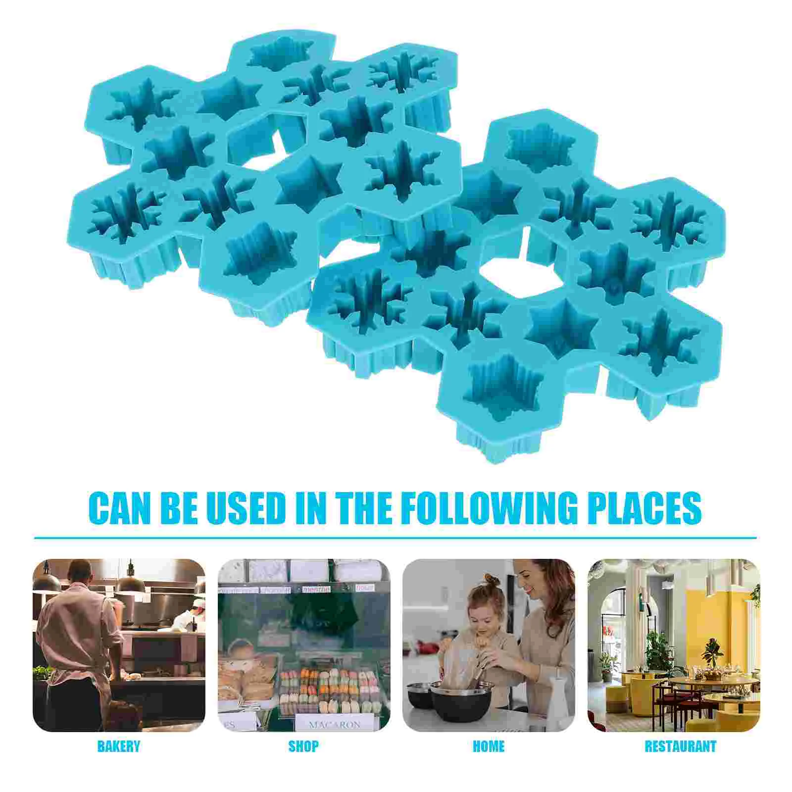 2 Pcs 12 Grids Silicone Ice Cube Trays Snowflake Shaped Chocolate DIY Mould Cupcake Dessert Baking Mold (Sky-blue)