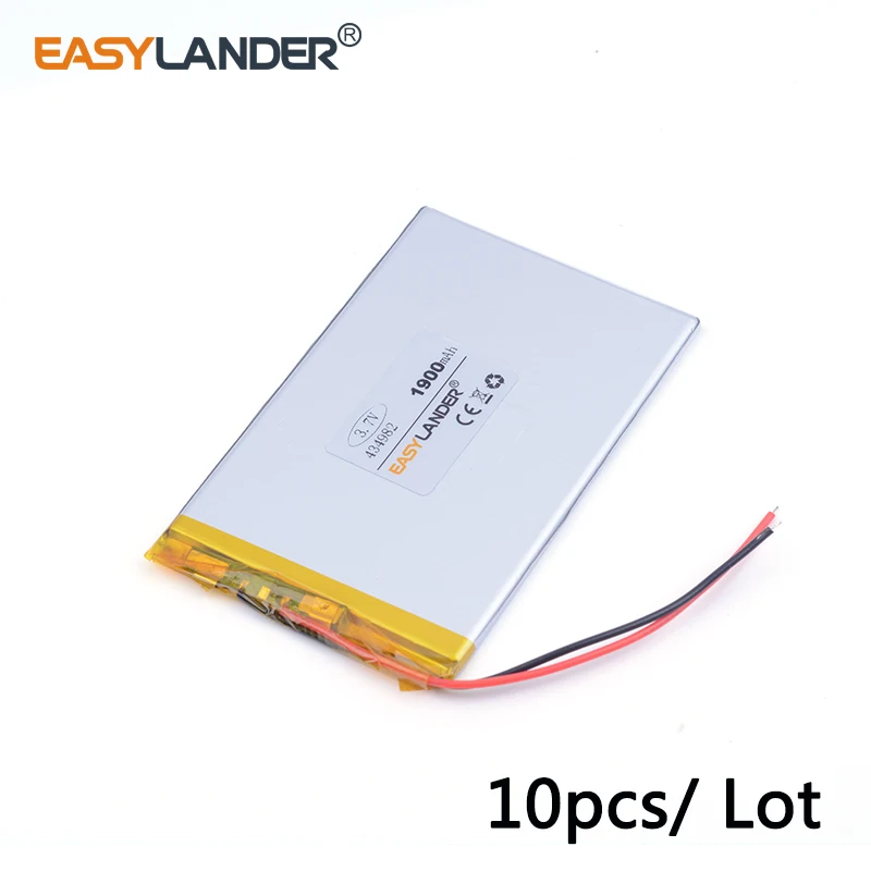 

10pcs /Lot 3.7v lithium Li ion polymer rechargeable battery 1900mAh 434982 for tablet pc GPS power bank VR AR DVR MP4