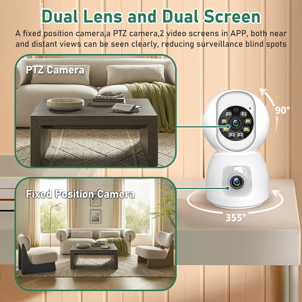 Tuya 2K Dual Lens WiFi Camera Indoor Wireless Security Surveillance Camera Smart Home Auto Tracking Baby Monitor CCTV IP Camera