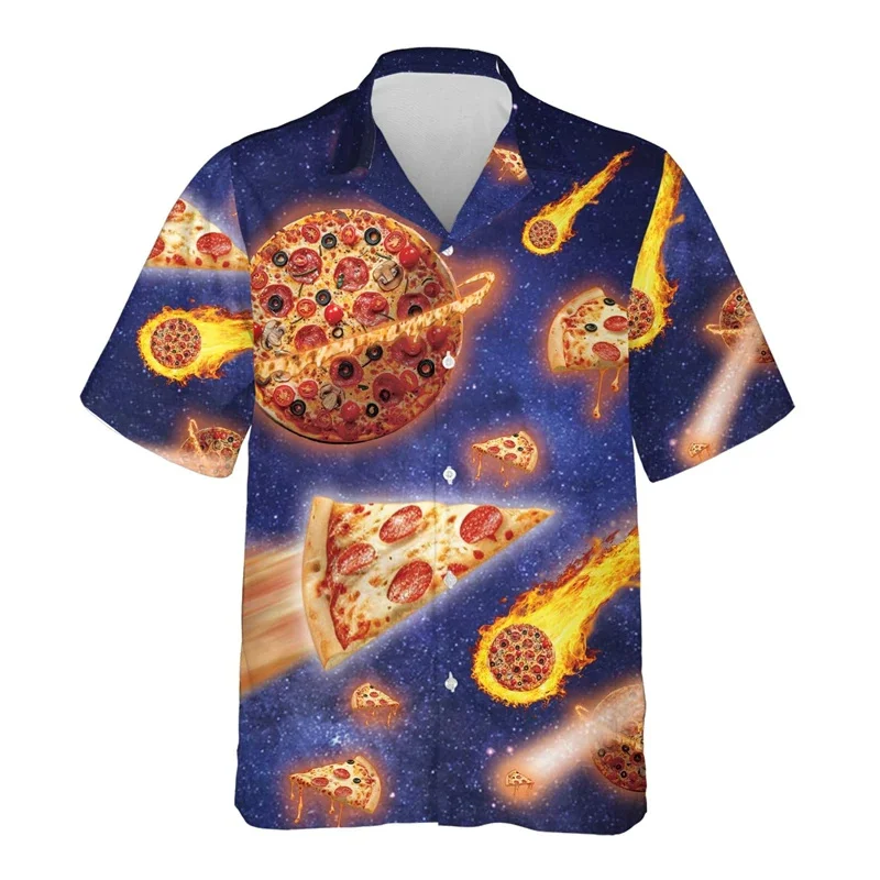 Pizza 3D Printed Hawaiian Shirt For Men Animal Delicious Food Marinara Pattern Blouse Short Sleeve Women Lapel Tops Aloha Shirts