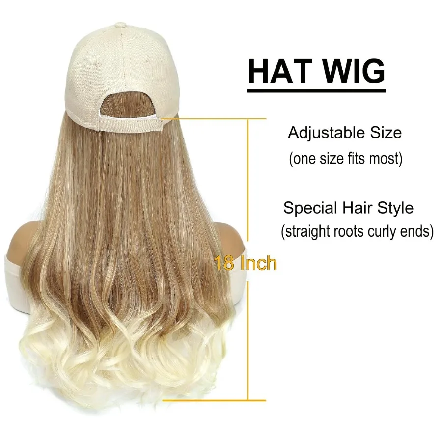 Perruque de chapeau casquette de Baseball avec extrémités ondulées racines droites Extensions de cheveux attachées perruque de remplacement de cheveux en fibres synthétiques résistantes à la chaleur