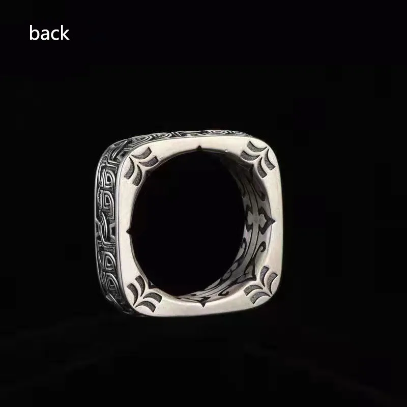 Vintage Square Round Pangu Ring Men's Personality Bully Ring Hip Hop Accessories Fashion Jewelry