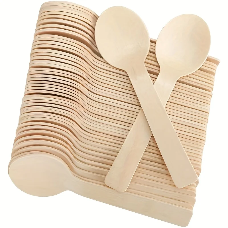 100-Pack 4.1inch Long Disposable Tasting Spoons, Mini Portable Birch Wood Tasting Spoons, Disposable Cutlery Suitable for Home, Parties, Events, Gatherings, Weddings, and Large-Scale Events