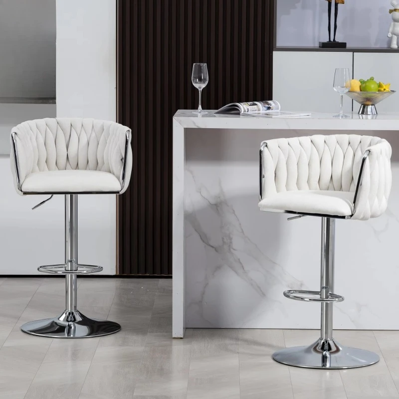 Height Adjustable Rotary Bar Stool Modern Stainless Steel Silver Finish Practical Stool