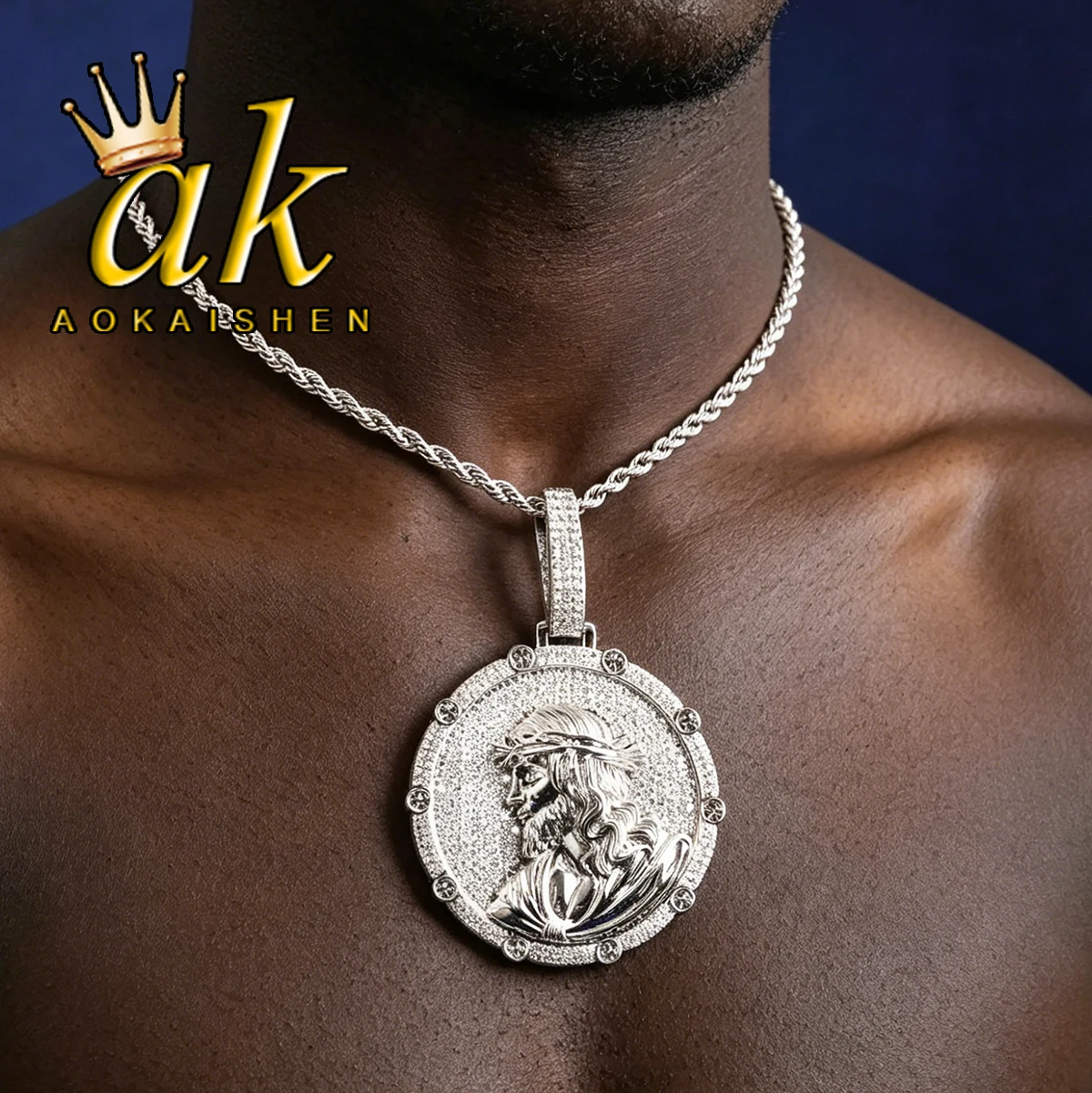 

Aokaishen Iced Out Bullet Bail Double Gang Necklace Pendant for Men Real Gold Plated 5A Cubic Zirconia Hip Hop Jewelry
