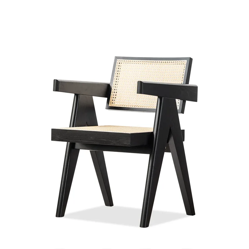 

Jeanneret Style Dining Chair – Modern Cane Back Armchair with Wooden Legs – Vintage-Inspired Accent Chair for Kitchen, Dining