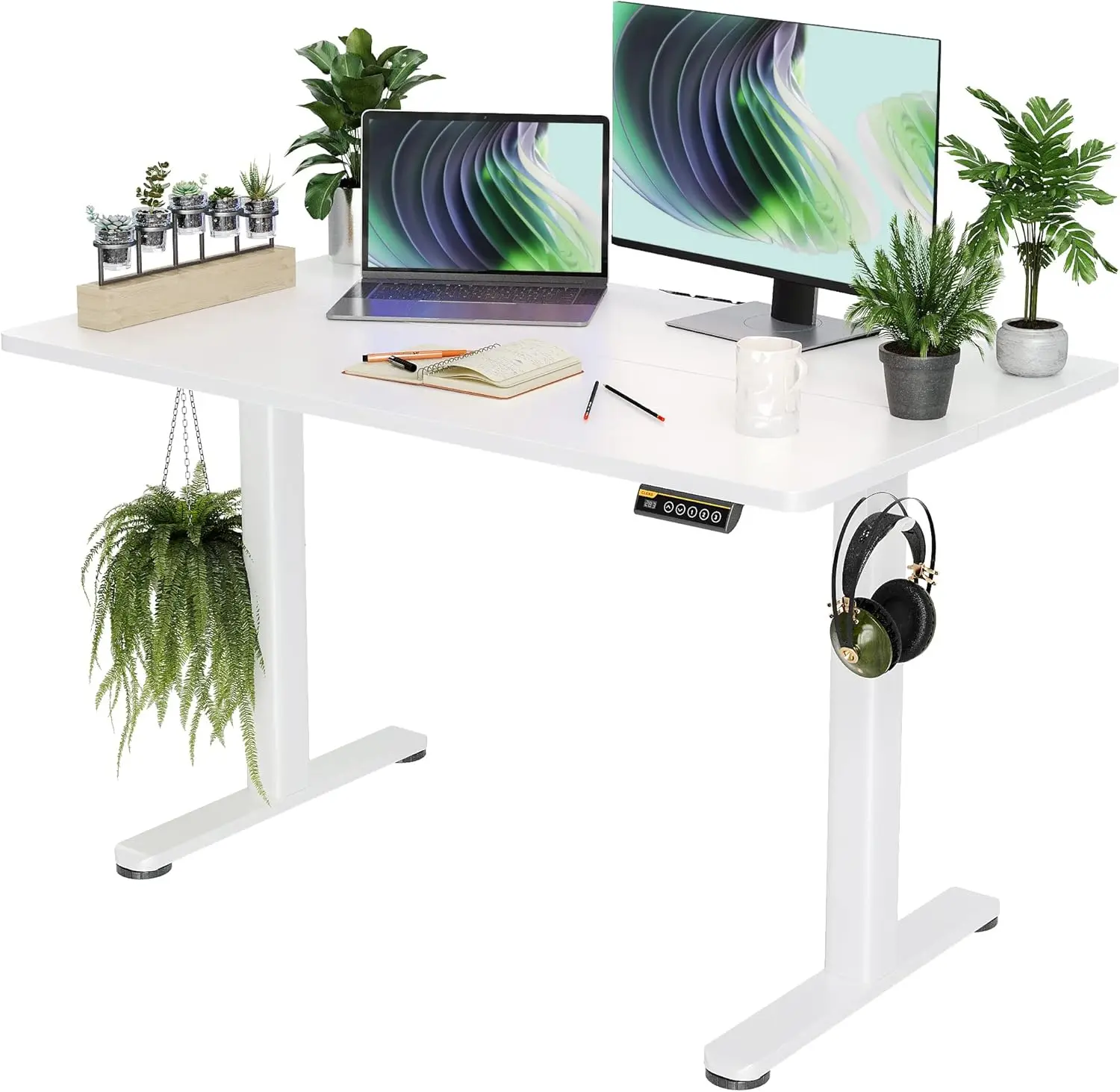 Electric Standing Desk, Adjustable Height Stand up Desk, 48x24 Inches Sit Stand Home Office Desk with Splice Board, White Frame/