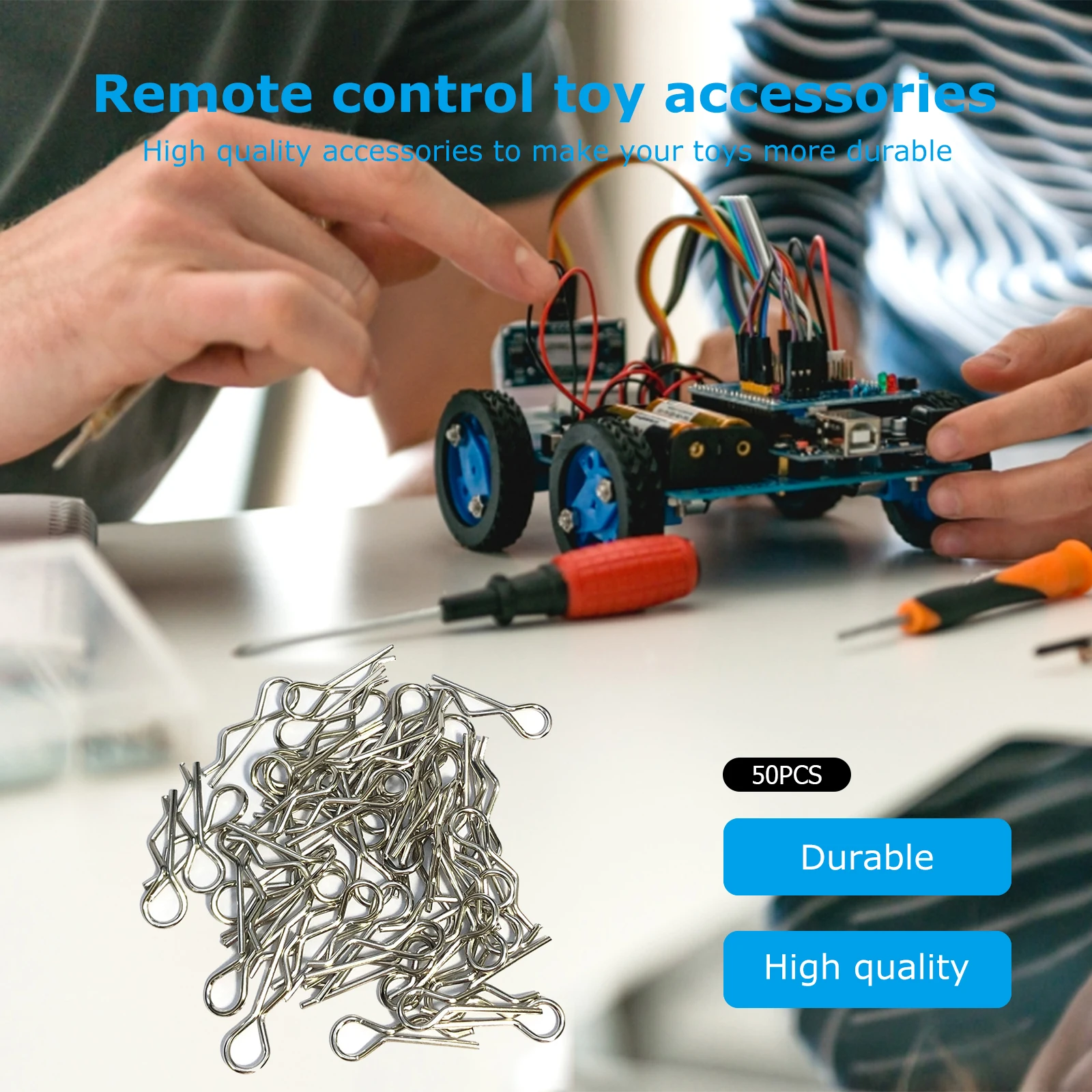 คลิปหนีบตัวถังรถยนต์ RC จำนวน 50 ชิ้น อะไหล่ตัวถังโลหะ คลิปหนีบตัวถังแบบ R อุปกรณ์เสริมสำหรับรถยนต์ขนาด 1/8 1/10 1/12