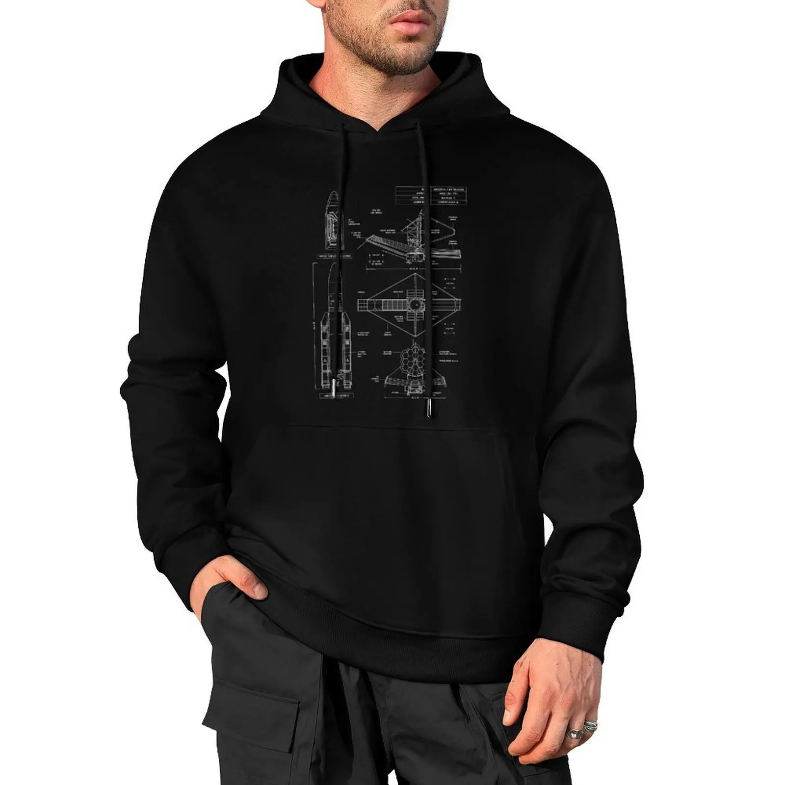 

James Webb Space Telescope (White Stencil-No Background. Vertical) Pullover Hoodie japanese style mens designer clothes hoody