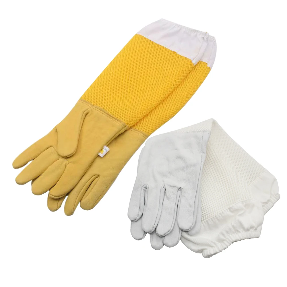 1 par de guantes de apicultura, guantes largos de piel de oveja picada para apicultores, herramientas de apicultura, mangas protectoras de malla