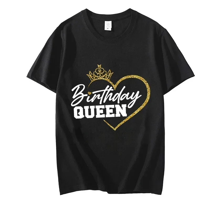 Femme Birthday Party Tshirt Female Tops Tees Birthday Queen Graphic T-Shirt Women'S Clothing Golden Crown Birthday Girl T Shirt