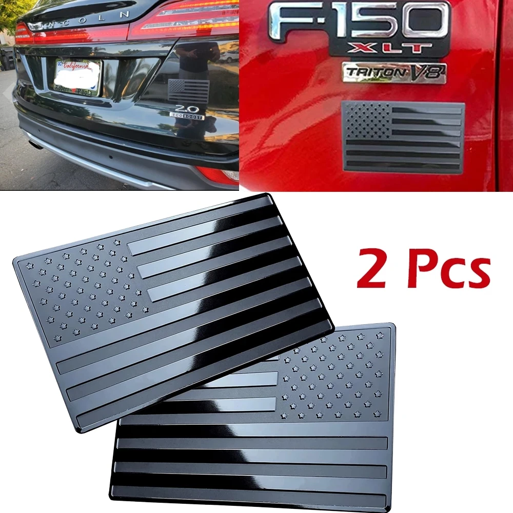 2Pcs 3D Metalen Amerikaanse Vlag Emblem Decal Side Maker Zwart Ons Vlag Stickers Voor Auto Vrachtwagen Of Suv Achter staart Kofferbak Badges Styling