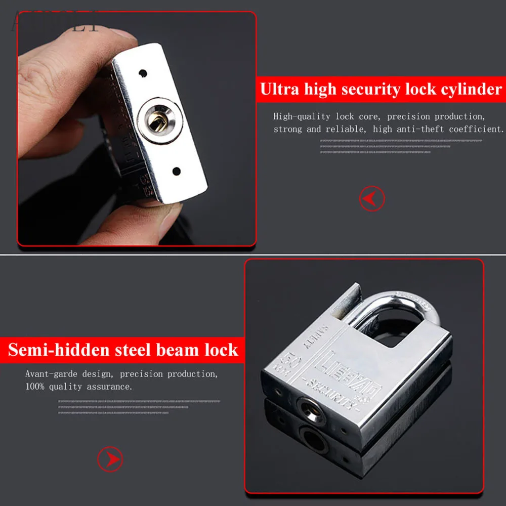 Keyed Padlock Waterproof Antirust, Multifunctional Padlock,Anti-Theft Lock Pry Door Lock Unlocked Head Window Lock