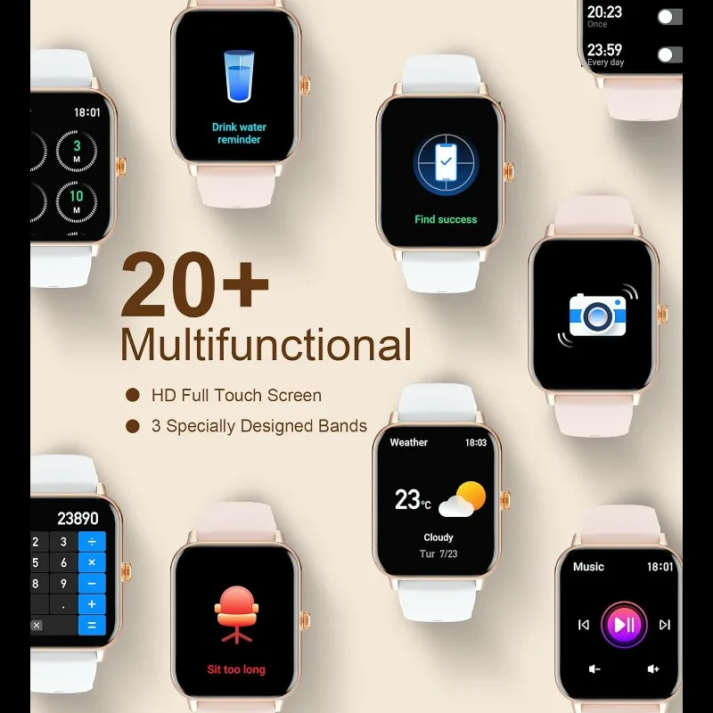 ساعة ذكية مع معدل ضربات القلب وشاشة أكسجين الدم ، اتصال لاسلكي ، جهاز تعقب اللياقة البدنية المتقدم ، مشغل الموسيقى ، الصحة
