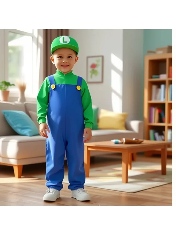 Costume de plombier, tenue de Cosplay d'halloween, vêtements pour enfants, Super ensembles amusants, combinaison pour garçons et filles, vêtements de jeu de rôle Anime