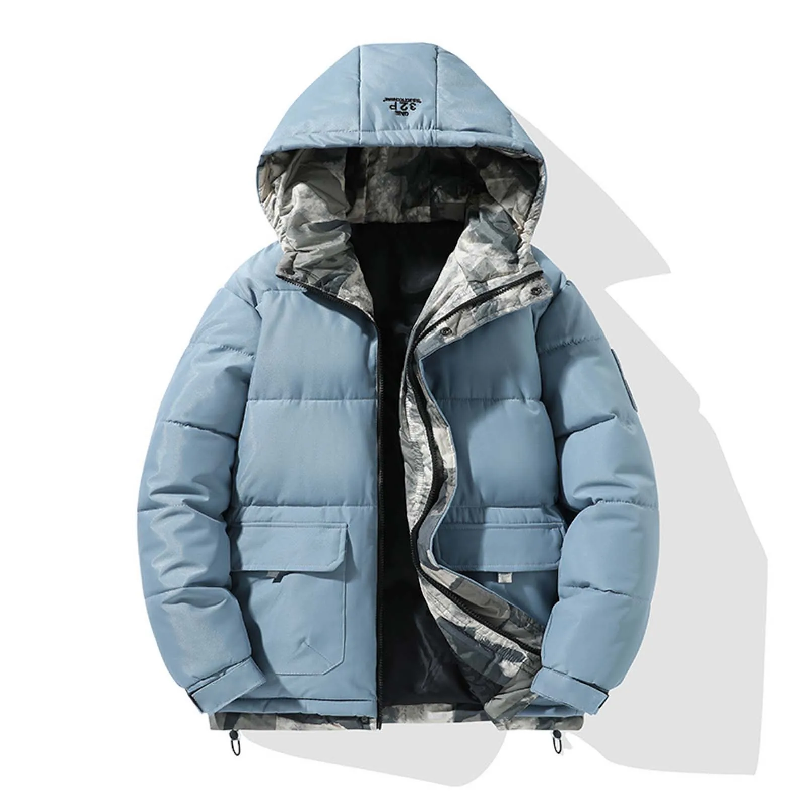 2024 novo casaco com capuz masculino inverno casual engrossado quente camuflagem com capuz acolchoado jaqueta masculina na moda ao ar livre solto à prova de vento parka