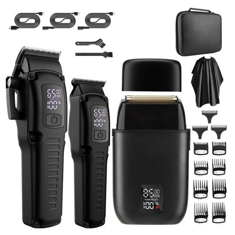

Men's Professional Hair Clipper, 3 In 1 Hair Clipper Beard Trimmer And Electric Shaver Set With LED Display