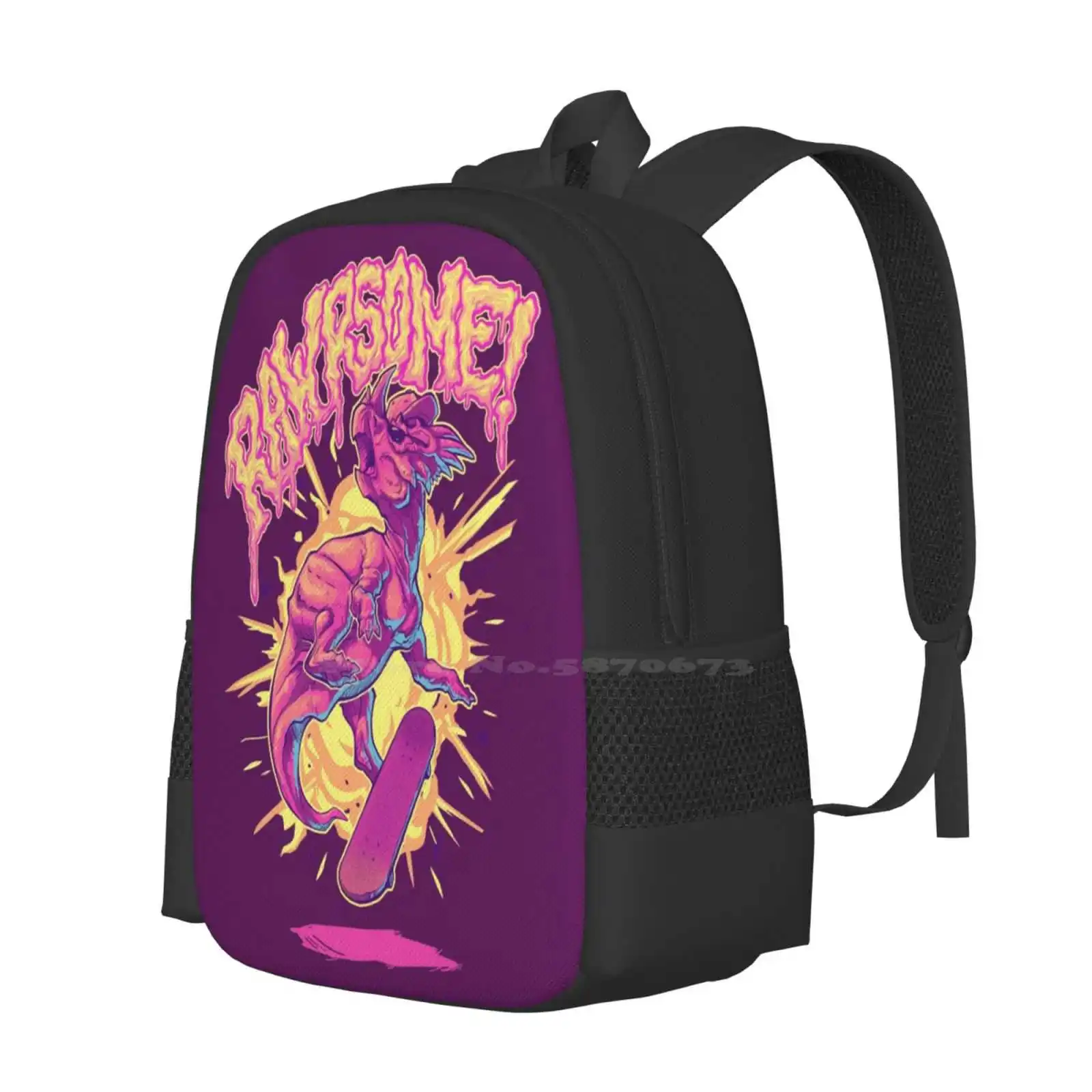 Rawrsome Large Capacity School Backpack Laptop Bags Dinosaurs Skating Skateboarding Kickflip Rawrsome Awesome 90S Retro Funny