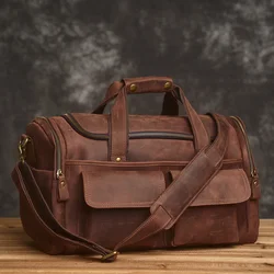 ZRCX-mala de mão vintage masculina, bolsa de viagem, couro genuíno, grande capacidade, ombro único, mensageiro para laptop de 14