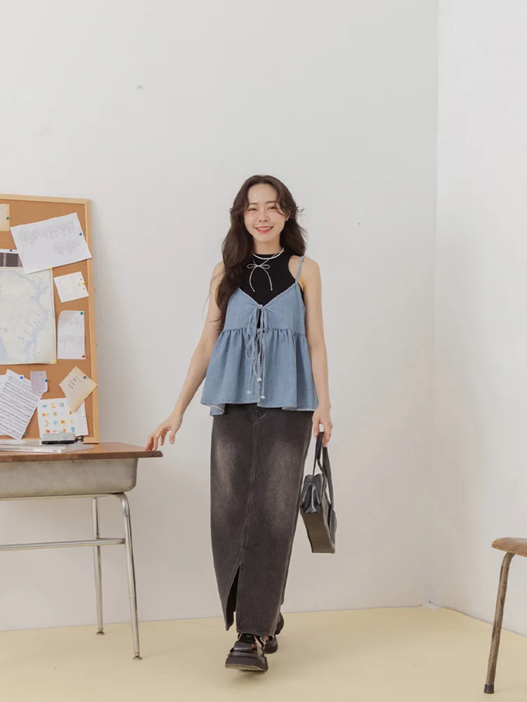 

Новая женская джинсовая юбка Queenshop весна-лето, с высокой талией, А-силуэт, с разрезом спереди, повседневная, удобная, дышащая