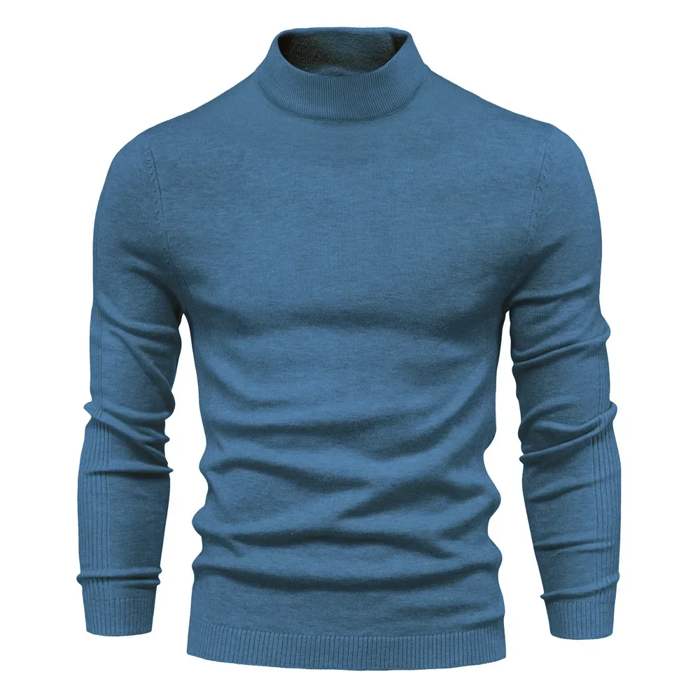 Autumn Winter New Fashion Men's Solid Color Thicken Half High Collar Long Sleeve Casual Trendy Knitted Undershirts Male Clothes