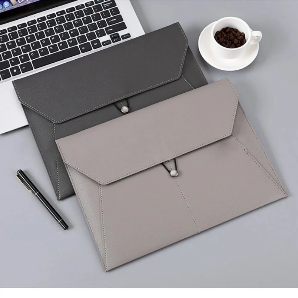Portable Leather A4 File Bag Thickened Waterproof Document Bag Multi-function Business Clamping Folder For Office Use