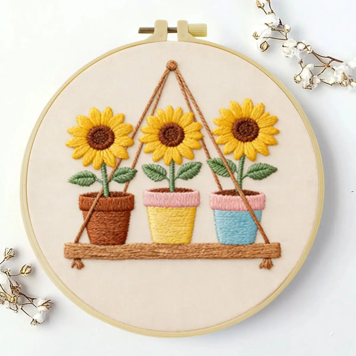 1 Stück 20X20CM/15X15CM 7,87/6,3 Zoll Sonnenblumentopf Stickerei Starter-Kit DIY-Kit DIY-Stickerei-Set für Anfänger – Detail 1