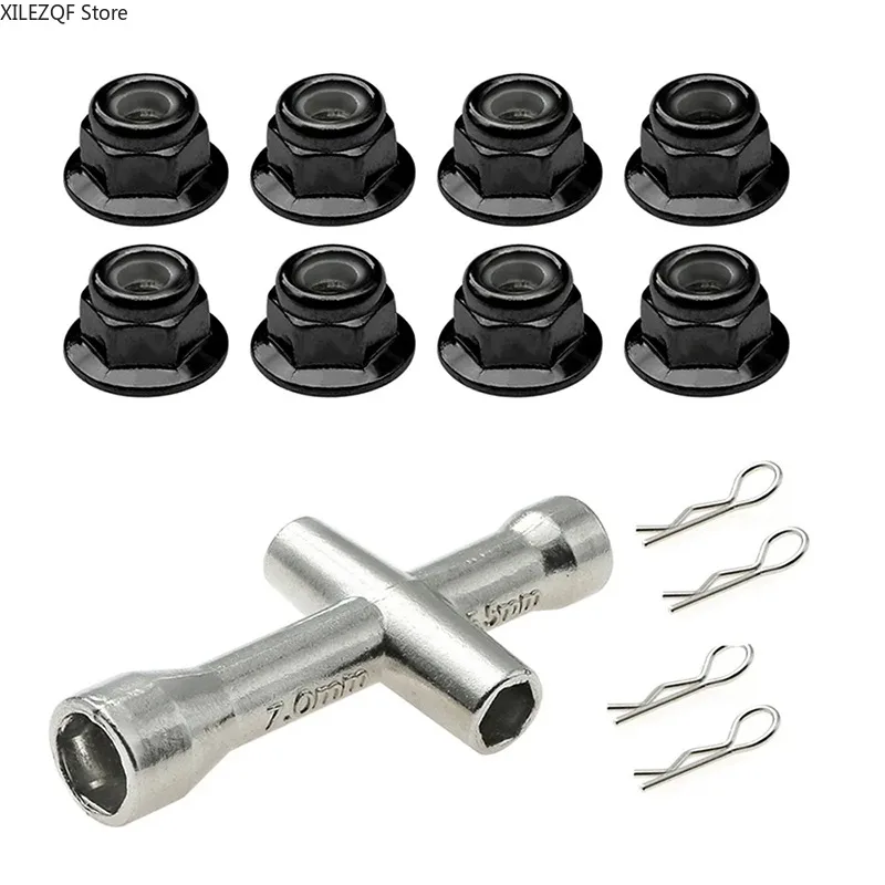 XILEZQF 1 set Metal M4 Flange Lock Nuts Anti-skip Hex Wheel Adapter For 1/10 1/8 1/14 RC Car Truck CrawlerHSP SCX10