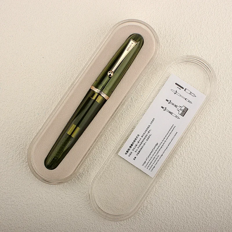 Jinhao 9019 Fountain Pen #8 /Heartbeat Nib Transparent Green Big Size Resin Office Writing Pen with Large Converter