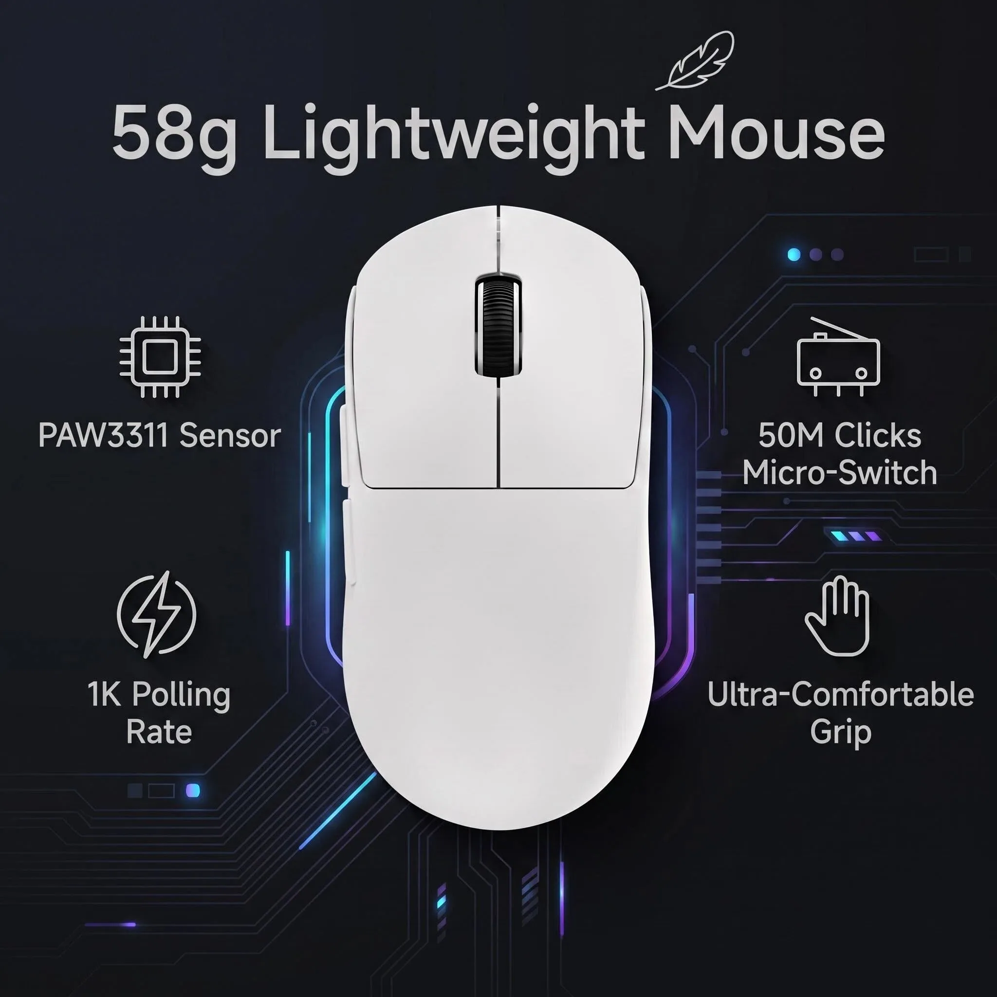 SMAILWOLF M9 wireless mouse gaming bluetooth three-mode lightweight PAW3311 gaming FPS 1KHZ magnetic charging