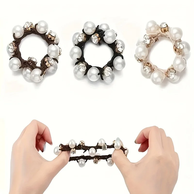 3 Stück Paux Perlen-Haargummis mit Glitzer-Strass-Dekor, Retro-Stil Scrunchies für Damen