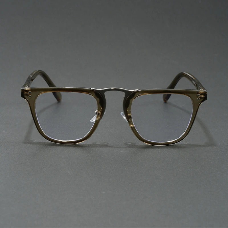 Unisex Retro Browline Eyeglasses Anti Blue Light Acetate Square Computer Glasses Eye Protection Optical Frame with Rivet Decor f