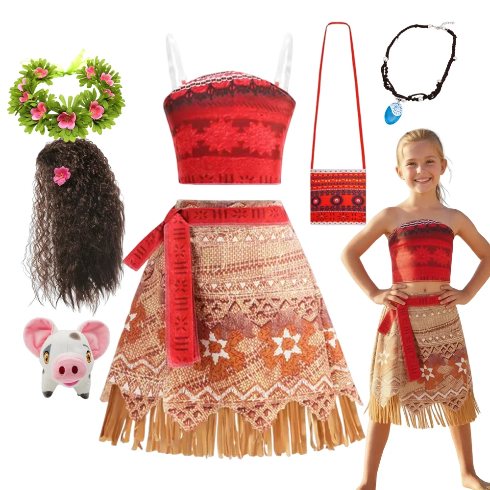 Moana Prinzessin Mädchenkleid Sommer Ozean-Abenteuer Kinder Neuer Film Halloween Cosplay Prinzessin Karneval Vaiana Outfit Kostüm
