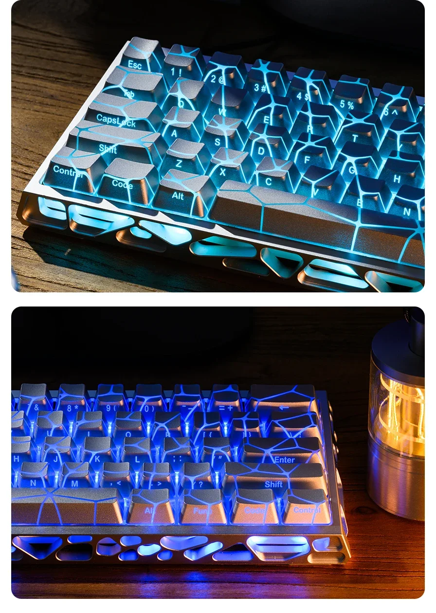 QBYI 61 Keys Sliver Butterfly Keycap Metallic Side Print IMD Pattern Shine Through Key Caps 60% Keycap for Mechanical Keyboard