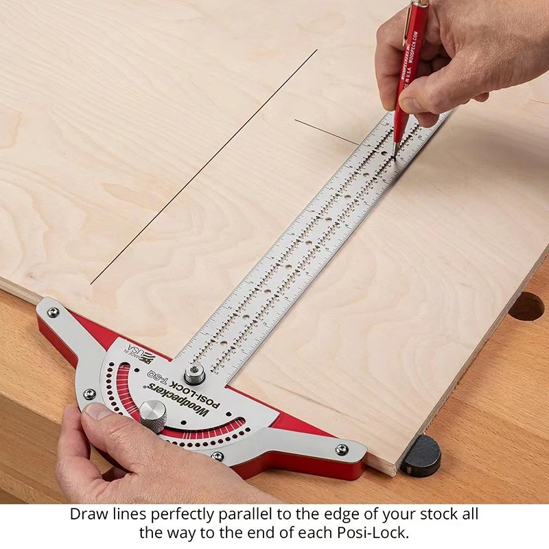 10 Inch Woodworking Edge Measuring Ruler with Protractor, T-Square, and Angle Ruler - Perfect for Precise Woodworking Designs