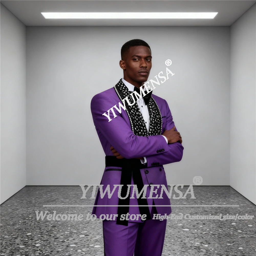 

Арабский африканский костюм с кристаллами из бисера для мужчин, двубортный пиджак для жениха, индивидуальные комплекты из 2 предметов, мужские свадебные смокинги