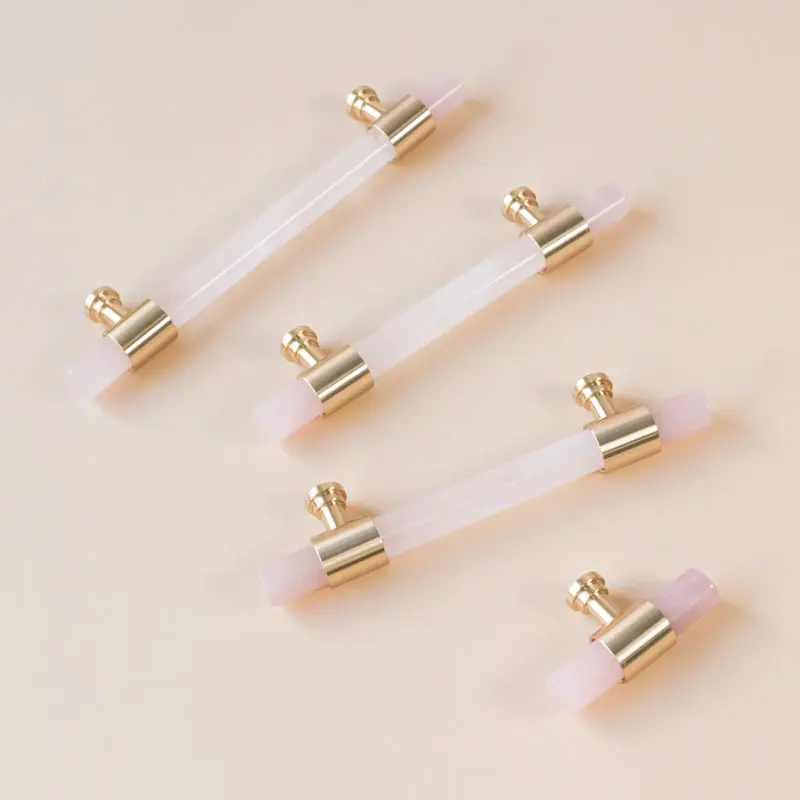 Solid Brass with Natural Marble Furniture Handles Pink Black Wardrobe Dresser Pulls Cupboard Door Knob Kitchen Cabinet Hardware