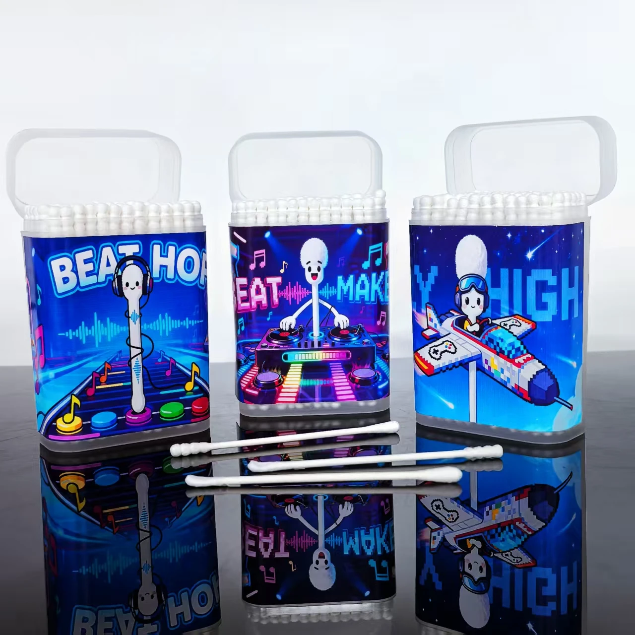 300 قطعة/600 قطعة مسحات قطنية تحت عنوان وحدة التحكم في الألعاب، براعم قطنية برأسين رفيعة، مسحات قطنية منزلية