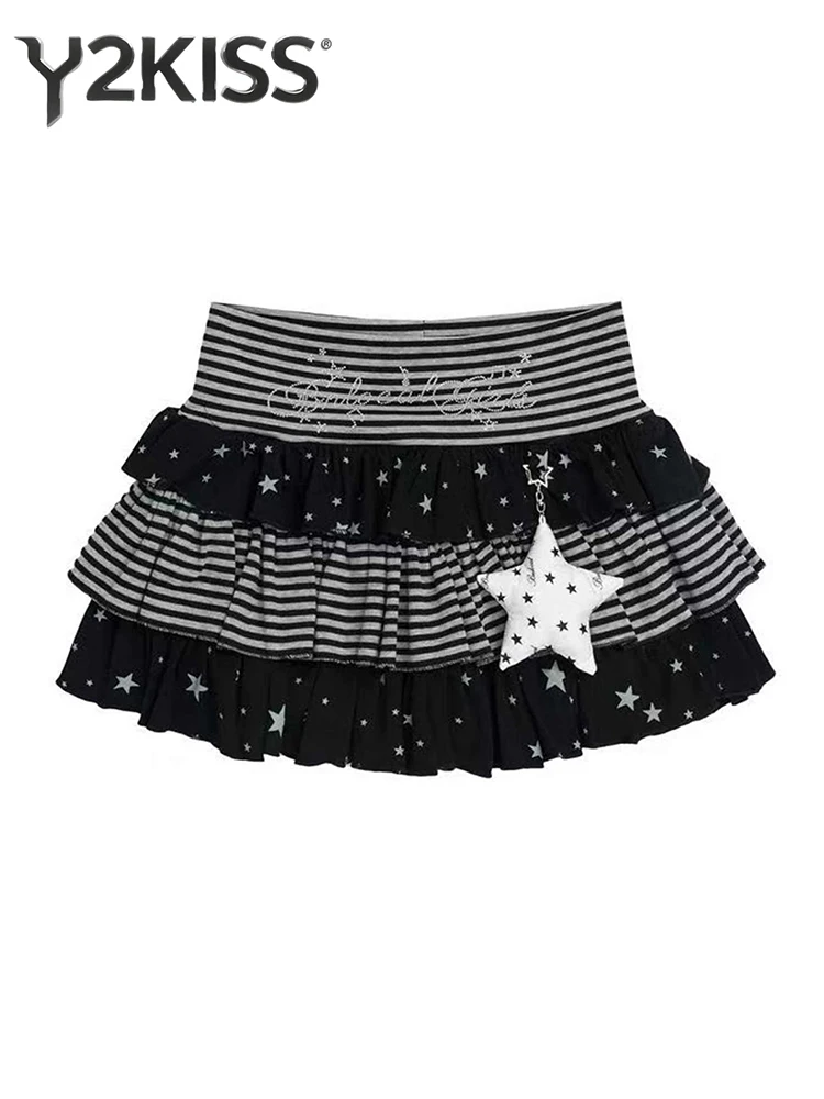 

Summer Women Mini Skirts Striped Japanese Y2k Dark Academia A-line Skirts Y2k Harajuku 2000s Korean Tide E-girl Gyaru Kpop New