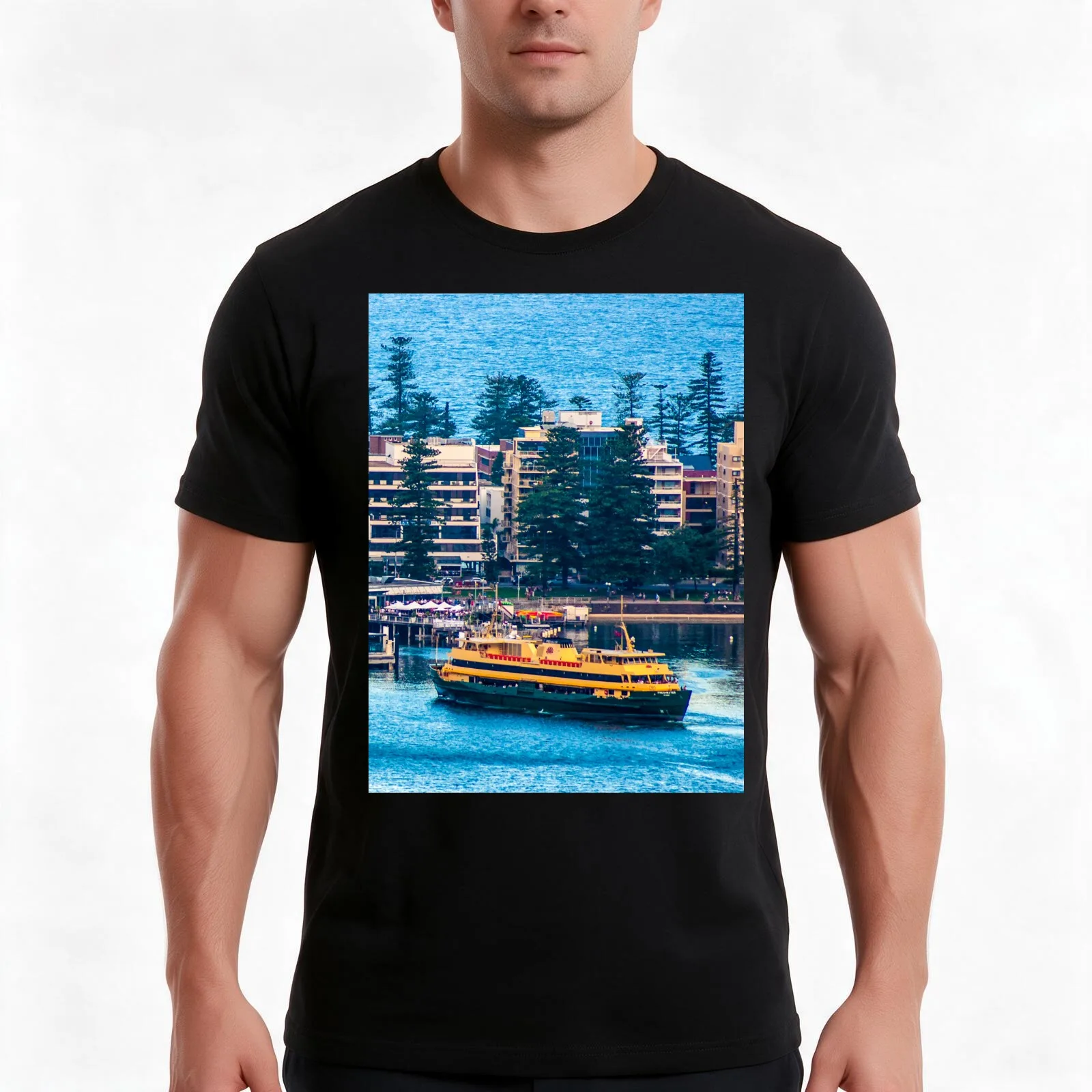 Manly Ferry arriving at Manly Wharf North Harbour Sydney NSW Australia T-Shirt Summer Casual Cotton Tee Unisex Men Women