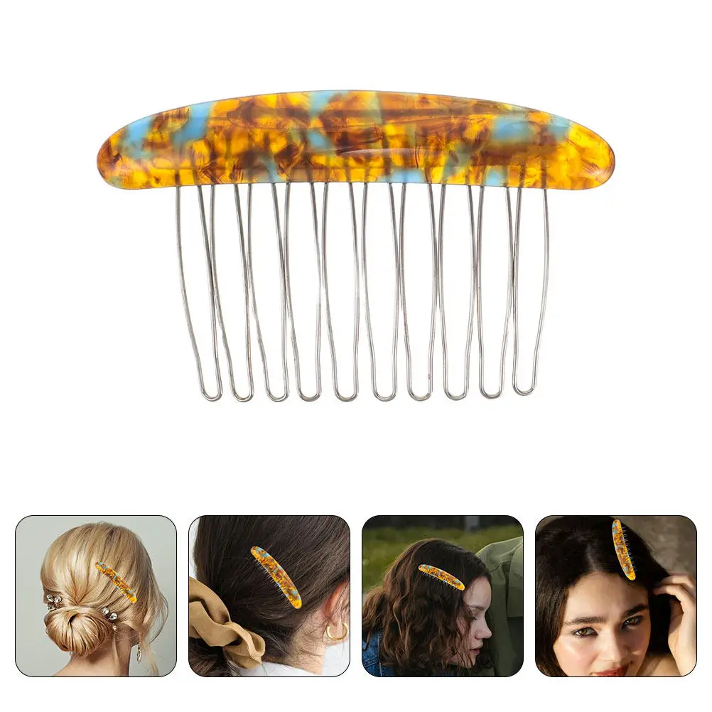 2Pcs Elegant Marble Pattern French Twist Hair Combs Women's Small Side Combs for Updos Buns Wedding Bridal Styling Comfort Scalp