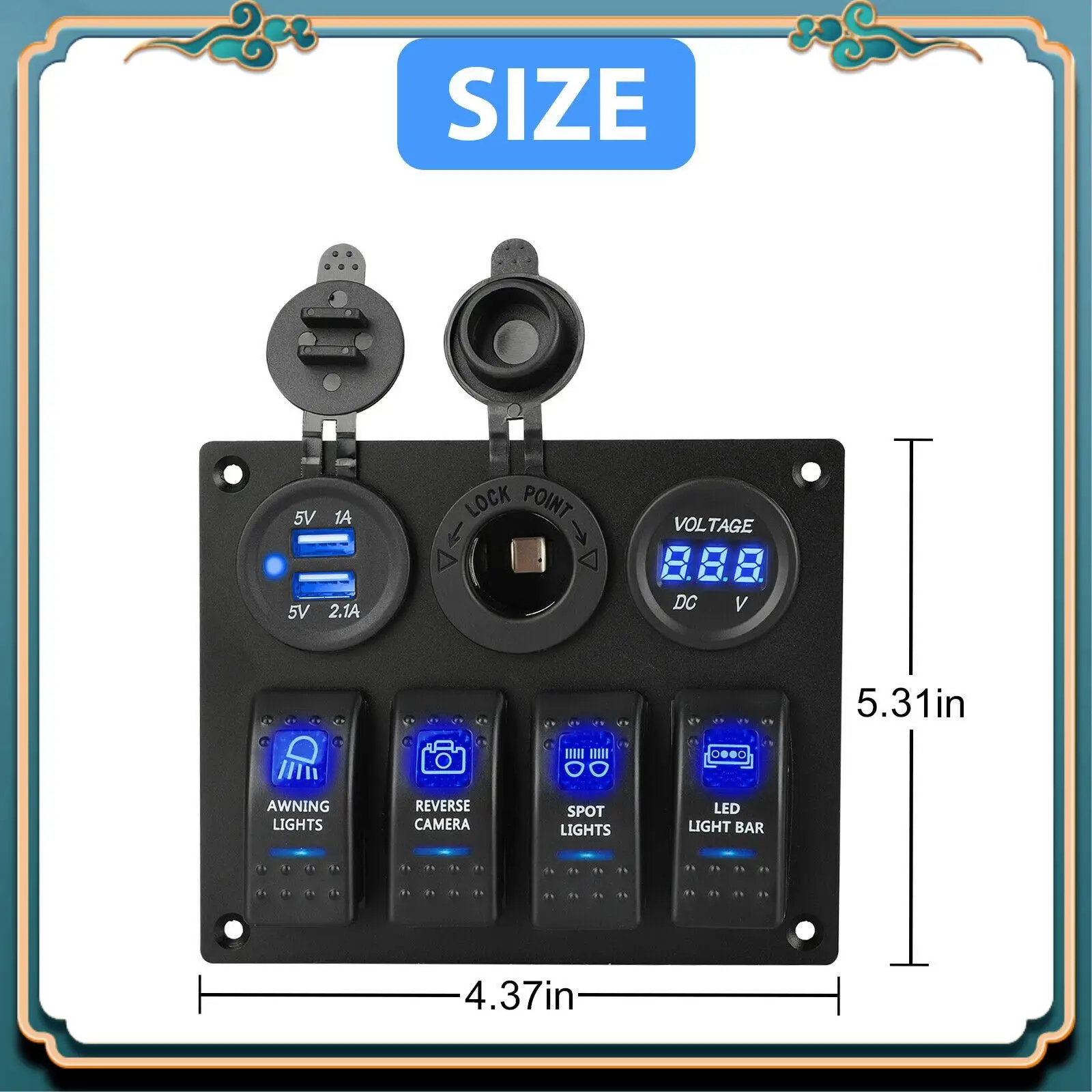 

A42M-12-24V 4 Gang Toggle Blue LED Rocker Switch Panel Circuit Breaker Waterproof For Car Marine Boat