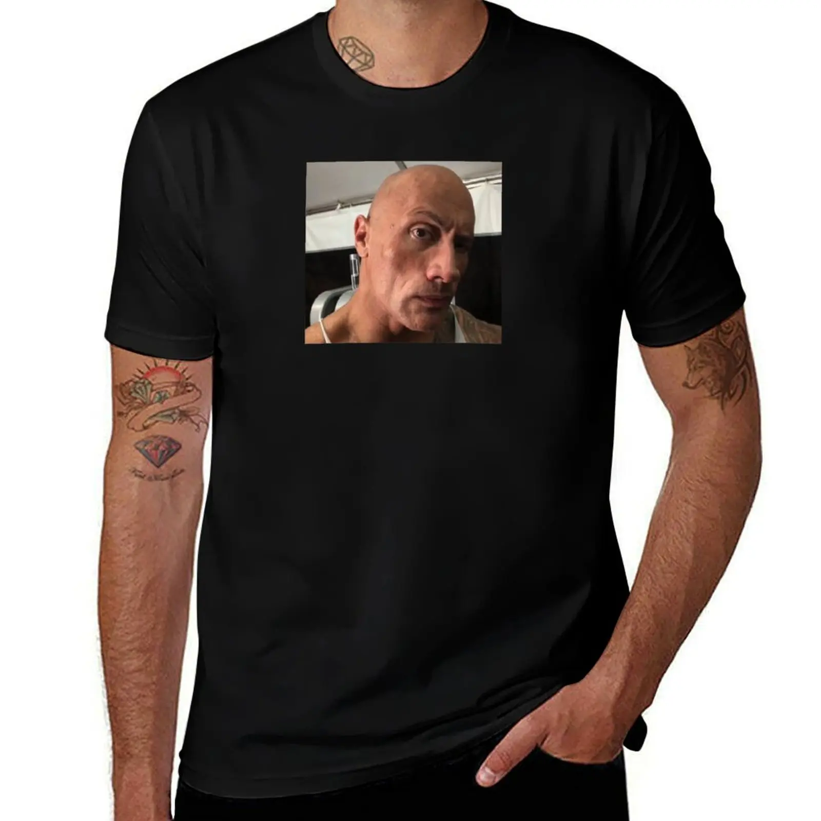

Dwayne The Rock Johnson eyebrow raise meme T-Shirt Work Outdoor T-Shirt for Men