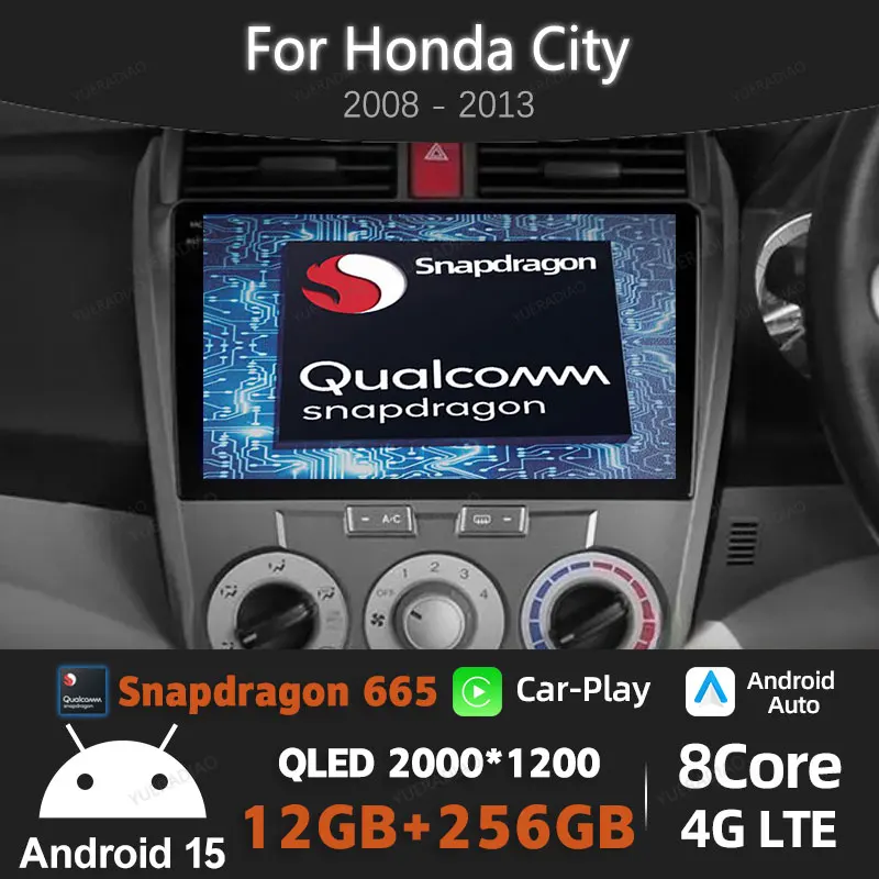 

Android 15 Car Radio For Honda City 2008 - 2013 GPS NAVI 4G WIFI BT Multimedia Stereo Video Player Head Unit QLED 2DIN Qualcomm