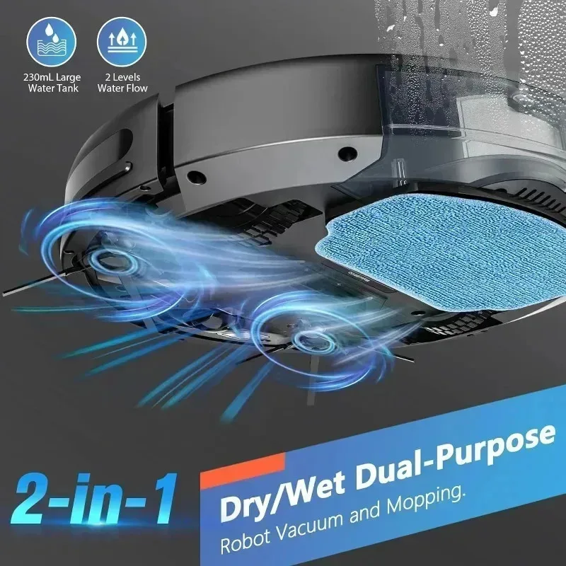 PMD4-PMD4-Robot Vacuum and Mop Combo، 2 في 1 مكنسة كهربائية روبوتية للتطهير مع جدول، Wi-Fi/App/Alexa، شفط أقصى 1400Pa