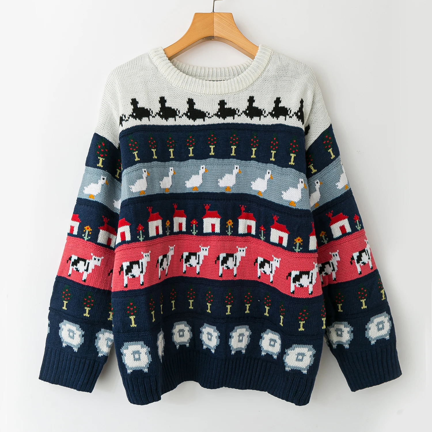 

Круглый вязаный свитер Ne Long Sve с милым мультяшным узором, повседневный осенне-зимний женский модный удобный свитер