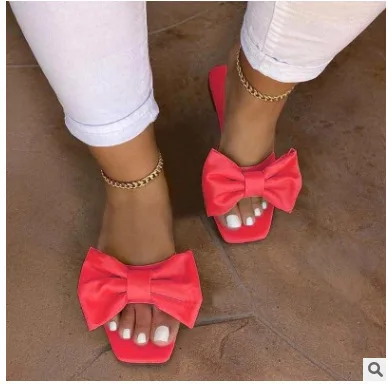 Shoes for Women Fashion Summer Plus Size Solid Color Bow Flat Sandals Outdoor Beach Slippers Women Shoes 36-43 Women Sandals