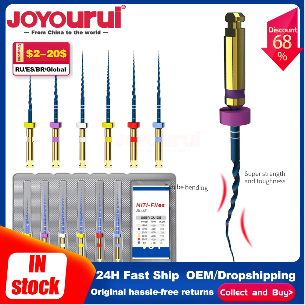 Dental Nickel-Titanium Thermal Root Canal Files (6 Pieces/Boxs) - Endodontic Treatment Instruments for Engine Use Dental